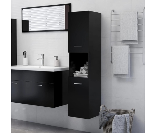 Armario de baño madera contrachapada negro 30x30x130 cm