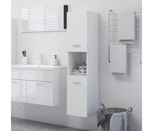 Armario de baño madera contrachapada blanco brillo 30x30x130 cm