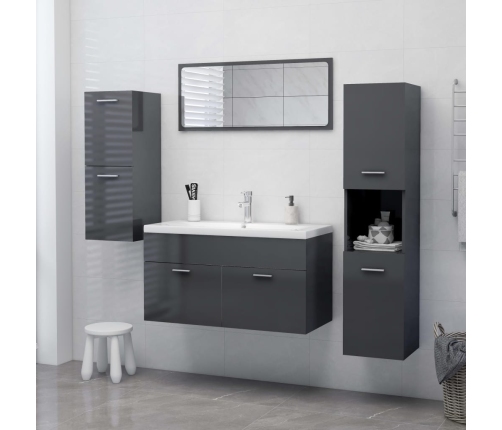 Armario de baño madera contrachapada gris brillo 30x30x130 cm