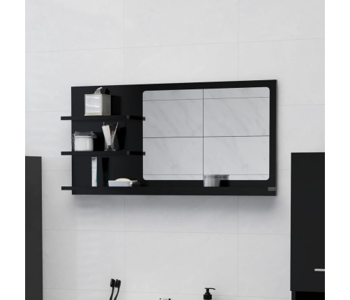 Espejo de baño madera contrachapada negro 90x10,5x45 cm