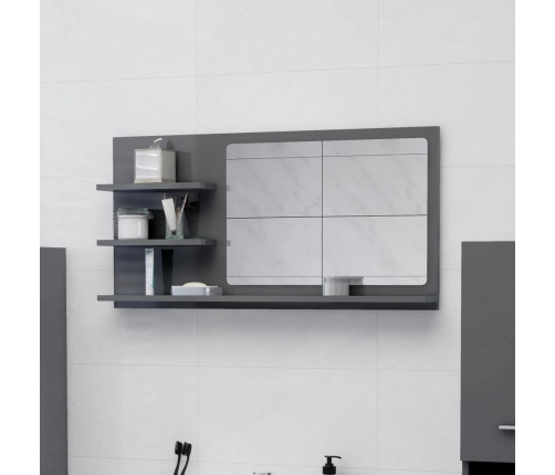 Espejo de baño madera contrachapada gris brillo 90x10,5x45 cm