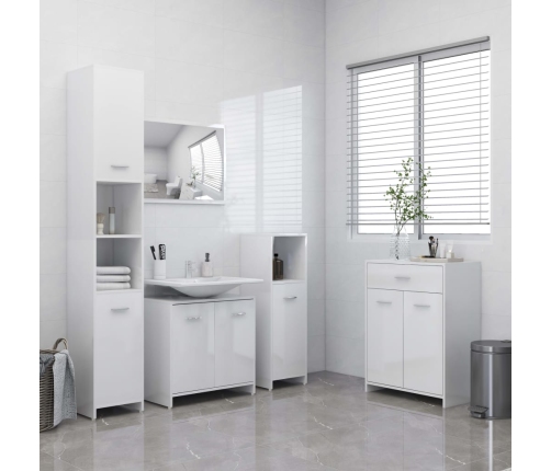 Armario de baño madera contrachapada blanco brillo 60x33x80 cm