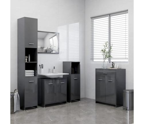 Armario de baño madera contrachapada gris brillo 60x33x80 cm