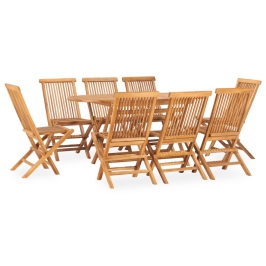 Set de comedor de jardín plegable 9 pzas madera maciza de teca