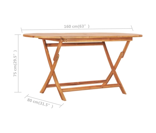 Set de comedor de jardín plegable 9 pzas madera maciza de teca