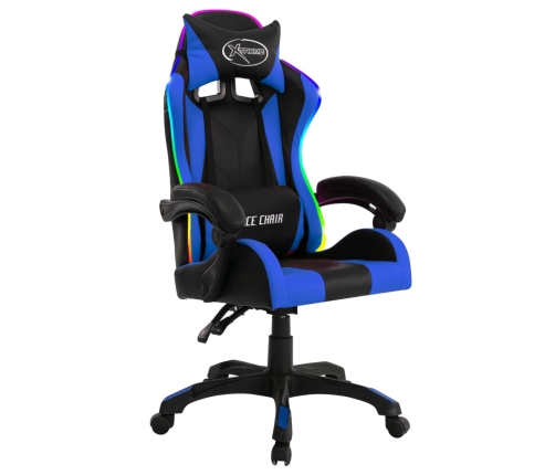 Silla gaming con luces LED RGB cuero sintético azul y negro