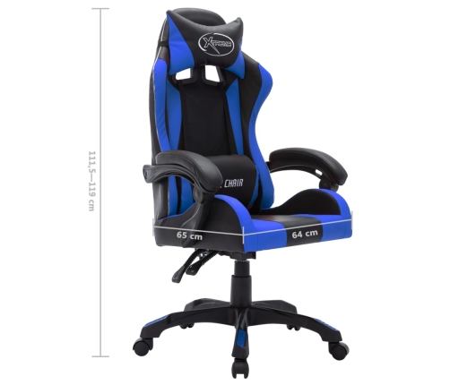 Silla gaming con luces LED RGB cuero sintético azul y negro