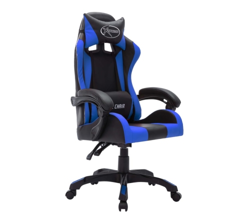 Silla gaming con luces LED RGB cuero sintético azul y negro