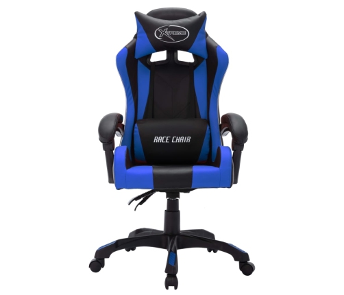 Silla gaming con luces LED RGB cuero sintético azul y negro