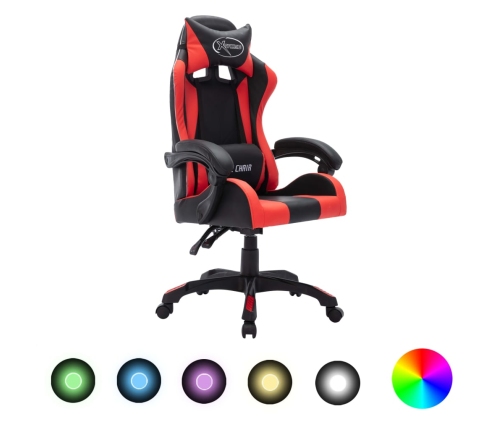 Silla gaming con luces LED RGB cuero sintético rojo y negro