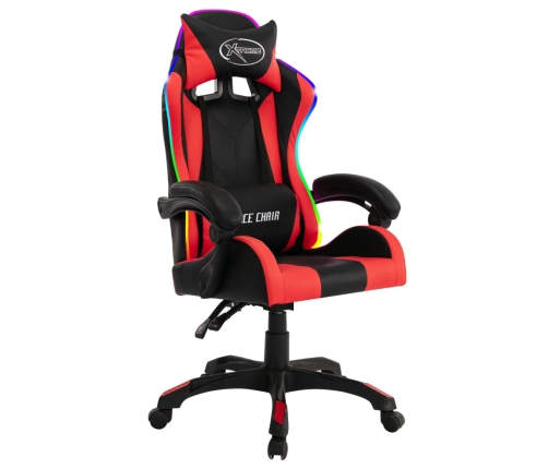 Silla gaming con luces LED RGB cuero sintético rojo y negro