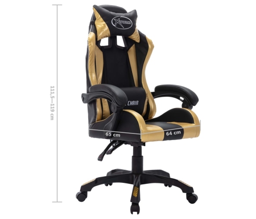 Silla gaming con luces LED RGB cuero sintético dorado y negro