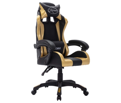 Silla gaming con luces LED RGB cuero sintético dorado y negro