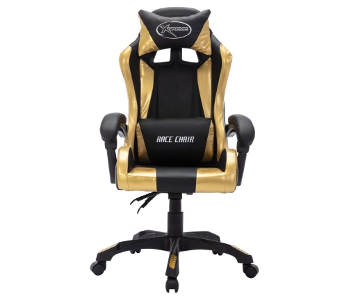 Silla gaming con luces LED RGB cuero sintético dorado y negro