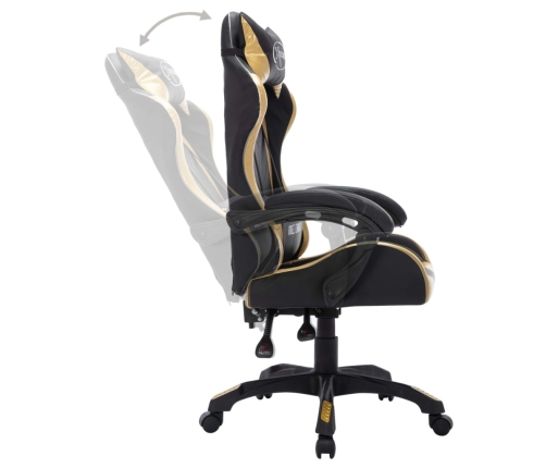 Silla gaming con luces LED RGB cuero sintético dorado y negro