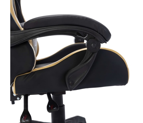 Silla gaming con luces LED RGB cuero sintético dorado y negro