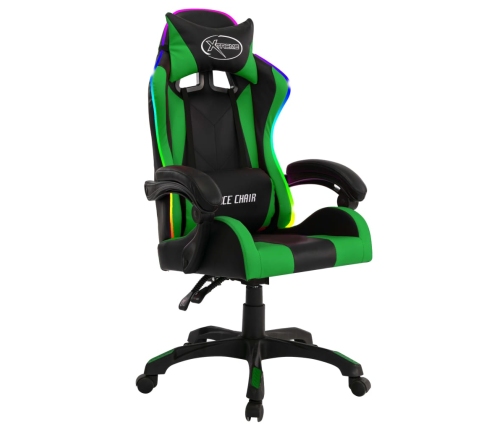 Silla gaming con luces LED RGB cuero sintético verde y negro