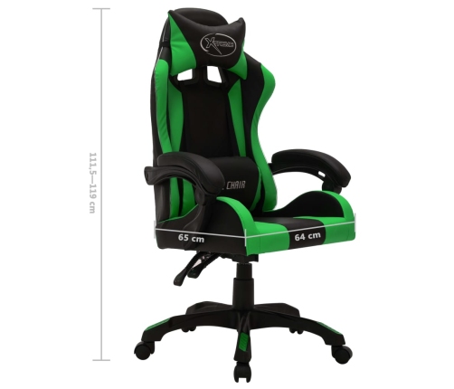 Silla gaming con luces LED RGB cuero sintético verde y negro