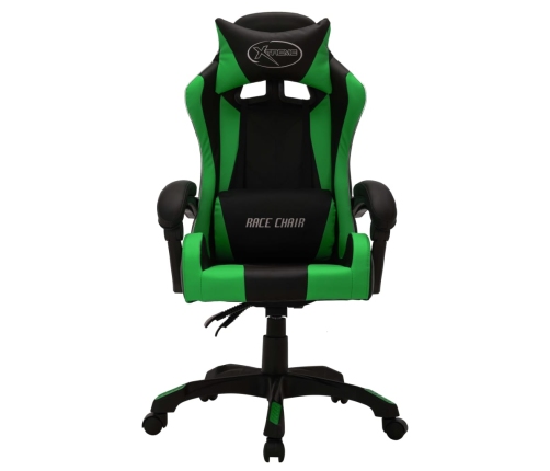 Silla gaming con luces LED RGB cuero sintético verde y negro