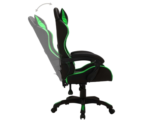 Silla gaming con luces LED RGB cuero sintético verde y negro