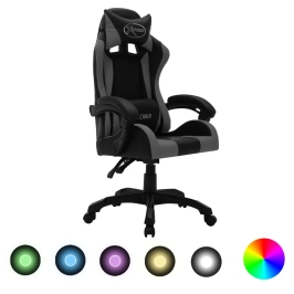 Silla gaming con luces LED RGB cuero sintético gris y negro