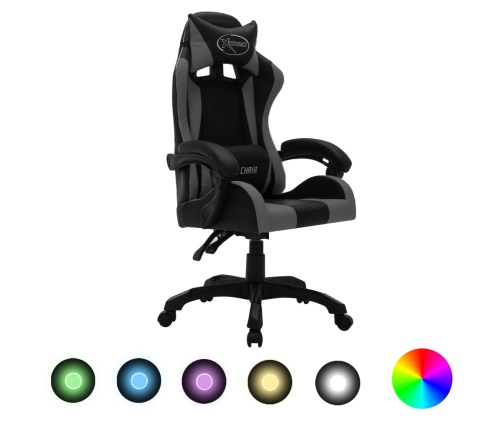 Silla gaming con luces LED RGB cuero sintético gris y negro