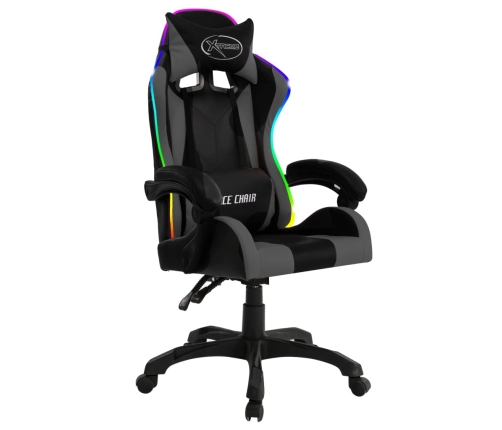 Silla gaming con luces LED RGB cuero sintético gris y negro