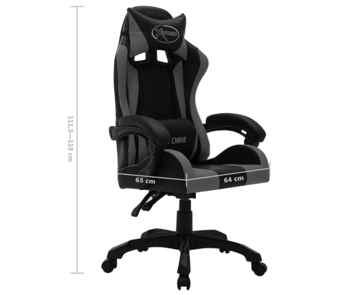 Silla gaming con luces LED RGB cuero sintético gris y negro