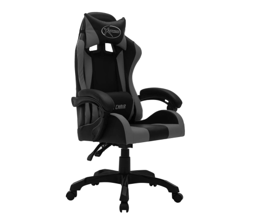 Silla gaming con luces LED RGB cuero sintético gris y negro