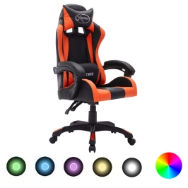 Silla gaming con luces LED RGB cuero sintético naranja y negro