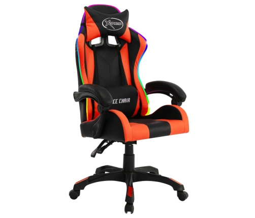 Silla gaming con luces LED RGB cuero sintético naranja y negro