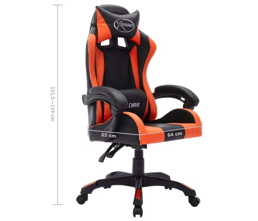 Silla gaming con luces LED RGB cuero sintético naranja y negro