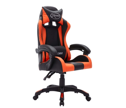 Silla gaming con luces LED RGB cuero sintético naranja y negro