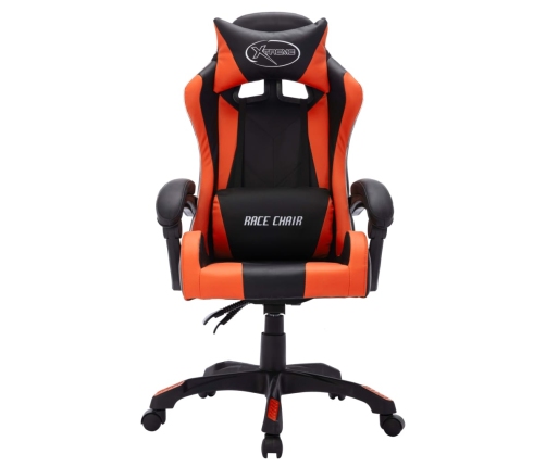 Silla gaming con luces LED RGB cuero sintético naranja y negro