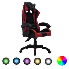 Silla gaming luces LED RGB cuero sintético color vino y negro