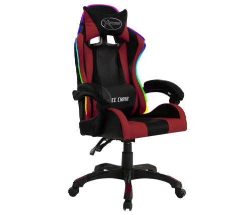 Silla gaming luces LED RGB cuero sintético color vino y negro