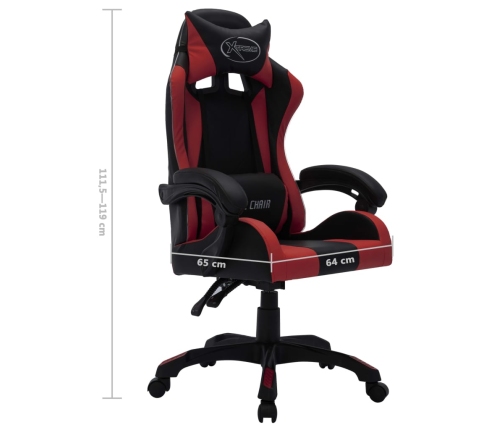 Silla gaming luces LED RGB cuero sintético color vino y negro