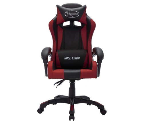 Silla gaming luces LED RGB cuero sintético color vino y negro