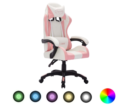 Silla gaming con luces LED RGB cuero sintético rosa y negro