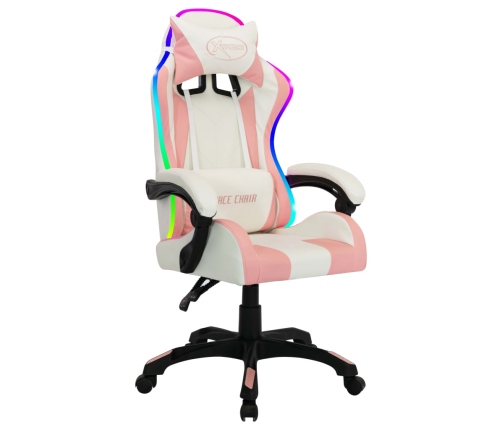 Silla gaming con luces LED RGB cuero sintético rosa y negro