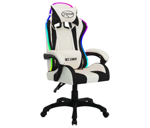 Silla gaming con luces LED RGB cuero sintético blanco y negro