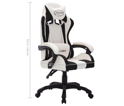 Silla gaming con luces LED RGB cuero sintético blanco y negro