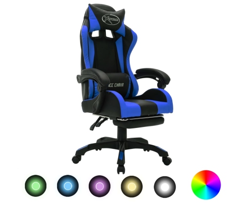 Silla gaming con luces LED RGB cuero sintético azul y negro