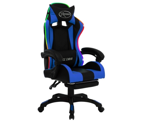 Silla gaming con luces LED RGB cuero sintético azul y negro