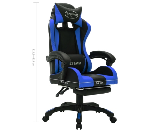 Silla gaming con luces LED RGB cuero sintético azul y negro