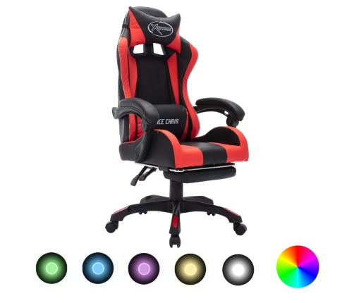 Silla gaming con luces LED RGB cuero sintético rojo y negro