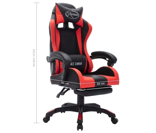 Silla gaming con luces LED RGB cuero sintético rojo y negro