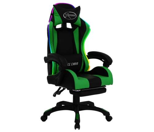 Silla gaming con luces LED RGB cuero sintético verde y negro