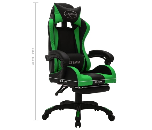 Silla gaming con luces LED RGB cuero sintético verde y negro