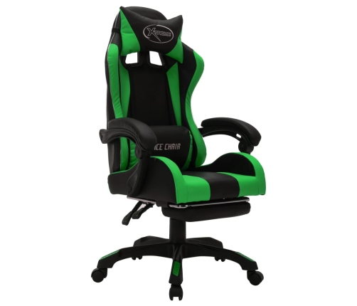 Silla gaming con luces LED RGB cuero sintético verde y negro